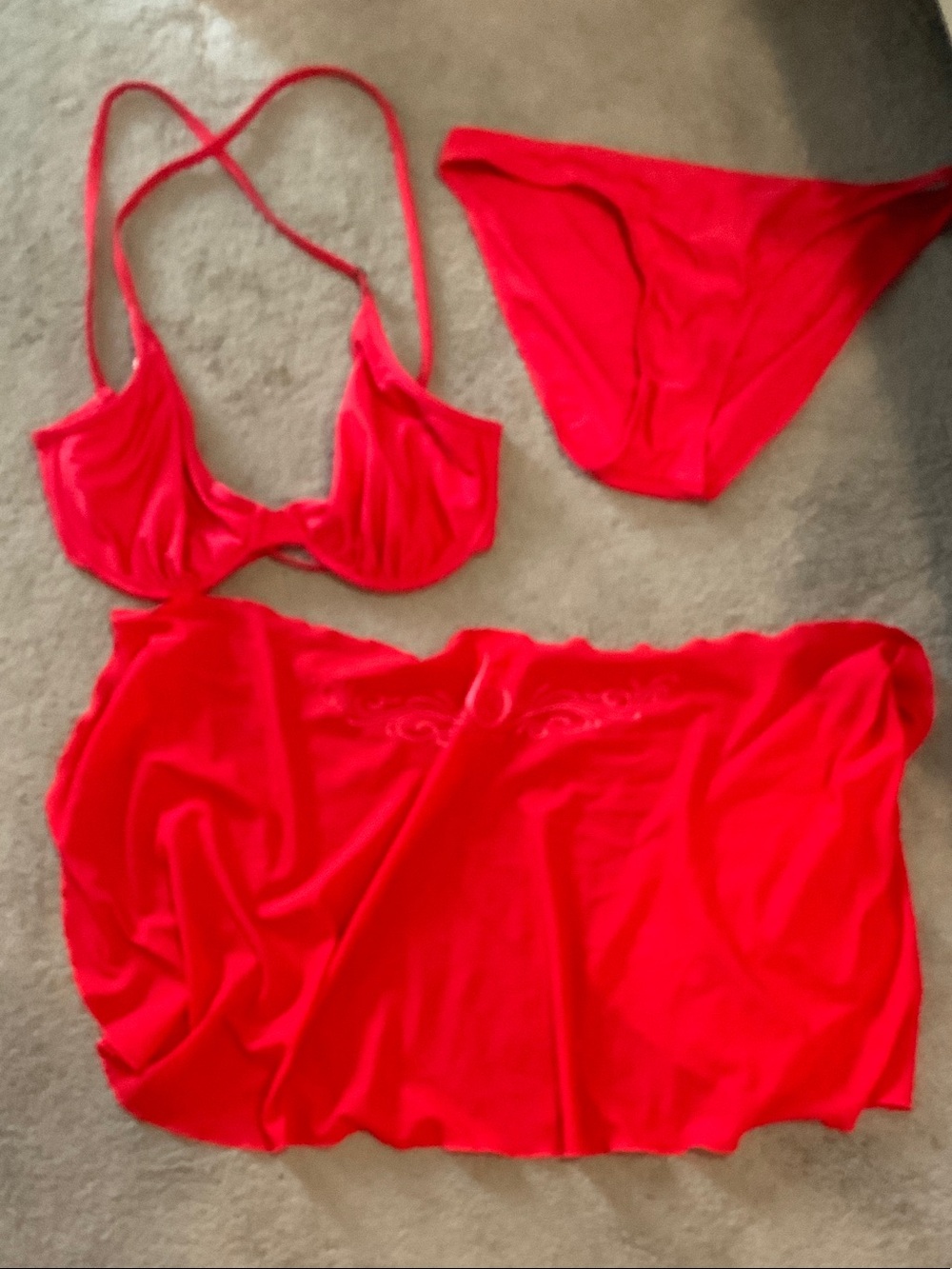 Body Glove Bright Red Three-Piece Bikini Set